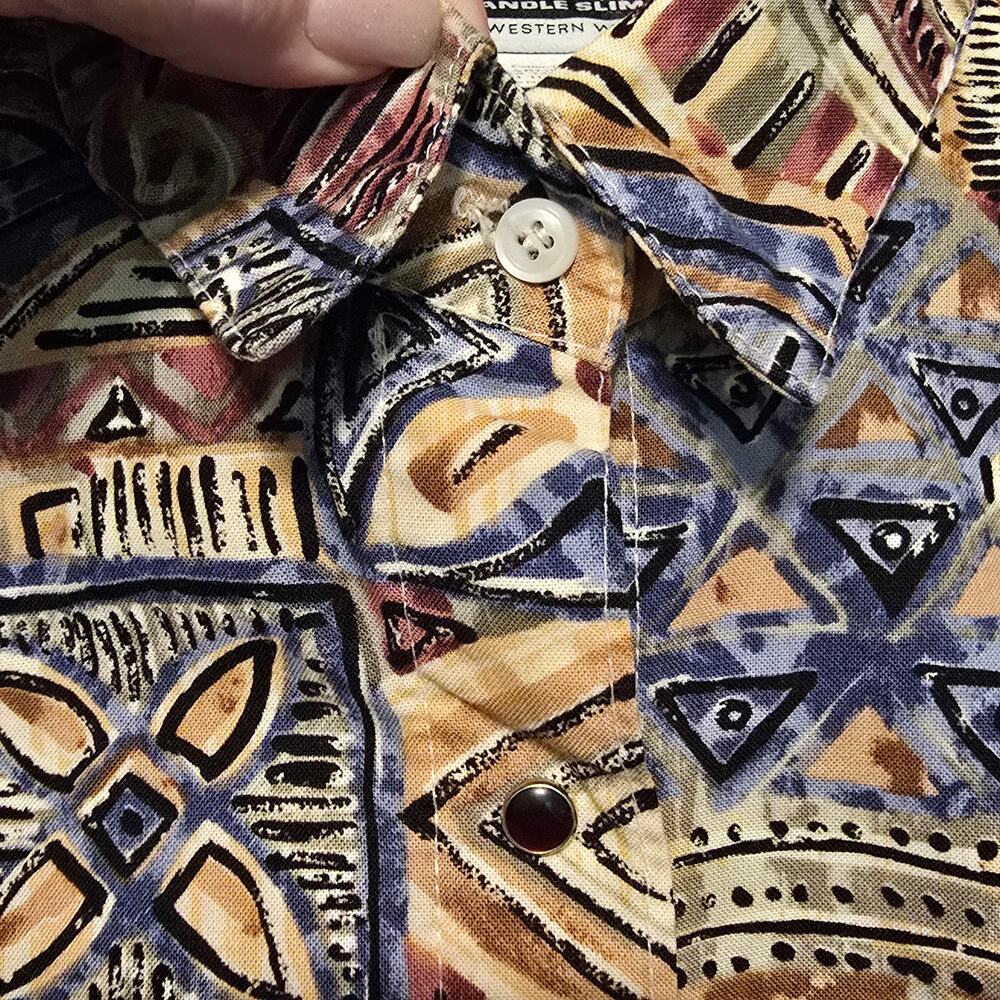 Vintage Panhandle Slim Top Womens Size Large Multicolor Tribal Geometric Print - Picture 8 of 11